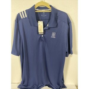 Adidas‎ Mens  3Stripe Golf Polo Shirt Size 2XL  Blue S/S SPF 50 S1
